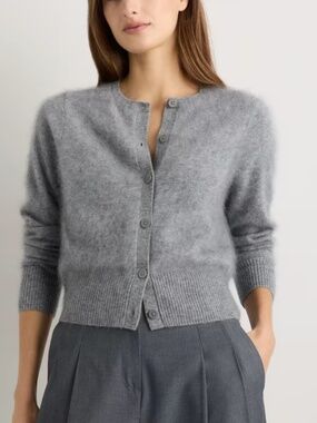 Quince Brushed Cashmere Cropped Crewneck Cardigan